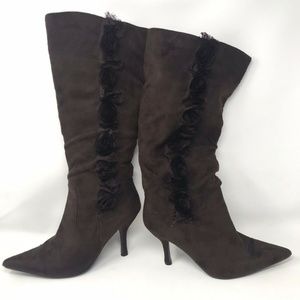 Wild Diva Women 18″ High Pointy Boot Brown Leather
